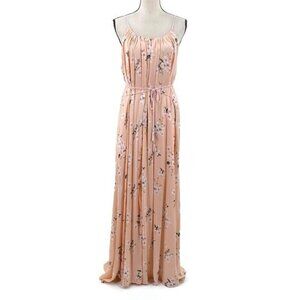 NWT Abercrombie Fitch Chiffon Maxi Dress Rope Belt Womens L Peach Floral Lizard